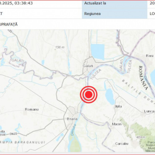 Cutremur de magnitudine 3,3 în zona Brăila în noaptea de 20 octombrie