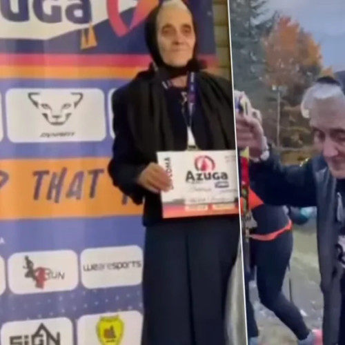 Eugenia Cotinghiu, 84 de ani, aleargă vertical pe pârtia Sorica la un eveniment montan nocturn