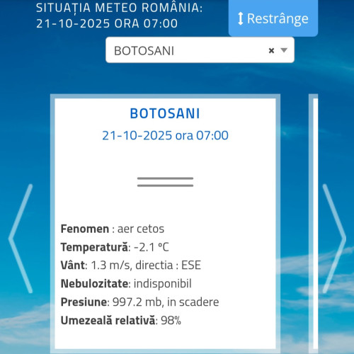 Primele temperaturi negative ale toamnei în județul Botoșani