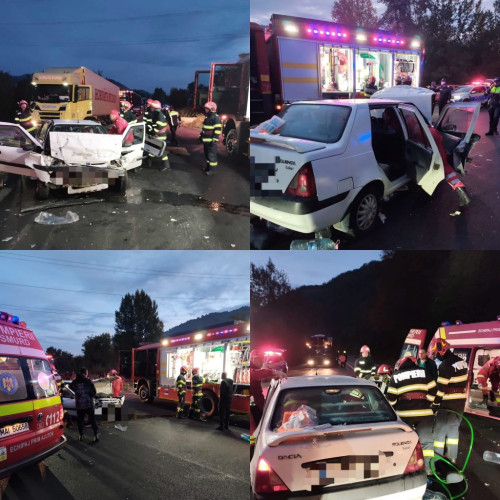 Două persoane încarcerate după un accident între un autoturism și un tir pe DN6