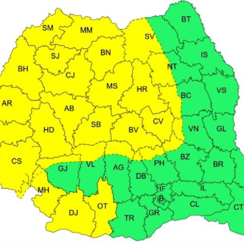 Atenționare cod galben de vânt puternic pentru mai multe zone din țară