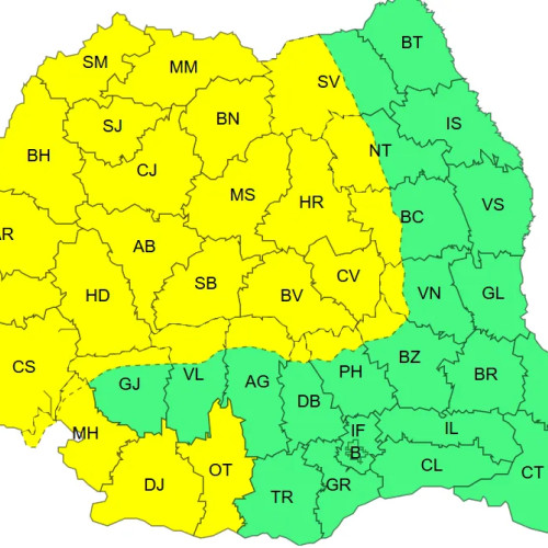 Cod galben de vânt valabil în majoritatea județelor joi și vineri