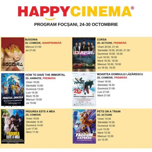 Programul filmelor la Happy Cinema Focșani pentru săptămâna 24-30 octombrie 2025