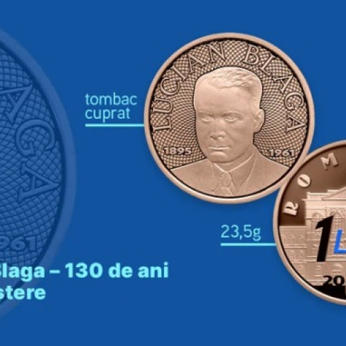 BNR introduce o monedă colorată dedicată lui Lucian Blaga din tombac cuprat