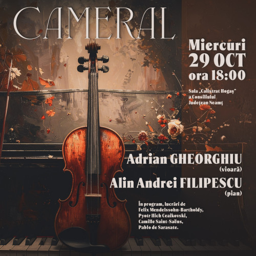 Recital cameral Adrian Gheorghiu și Alin Andrei Filipescu la Consiliul Județean Neamț