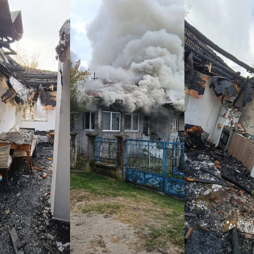 Familie cu trei copii din Căpreni rămasă fără casă după un incendiu devastator