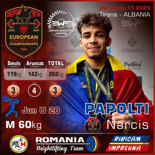 Primelor medalii pentru România la Campionatul European de haltere juniori și tineret
