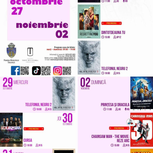 Cinematograful Independența din Târgoviște oferă numeroase premiere în ultima săptămână din octombrie