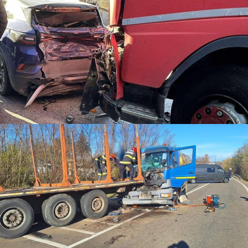 Accident cu trei vehicule în Bunești: un bărbat încarcerat salvat de pompieri