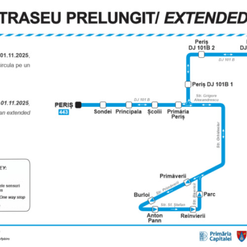 Linia 443 a autobuzelor va avea traseu prelungit începând din 1 noiembrie 2025