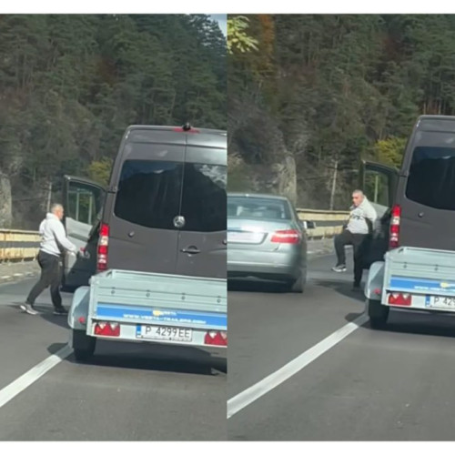 Șofer oprește pe DN7 și lovește cu piciorul o mașină în trafic