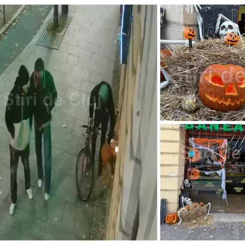 Trei tineri au furat un dovleac din decorul de Halloween al unei shaormerii din centrul Clujului