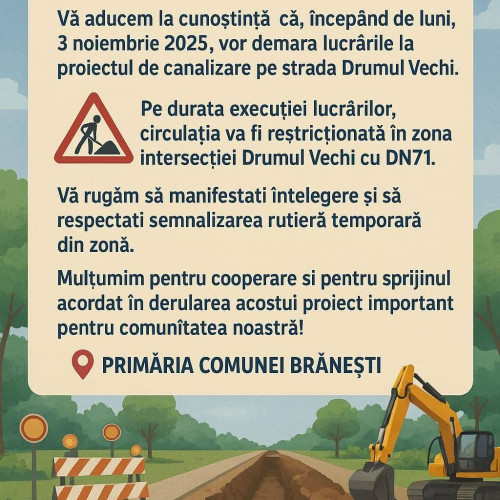 Încep lucrările de canalizare pe strada Drumul Vechi din Brănești