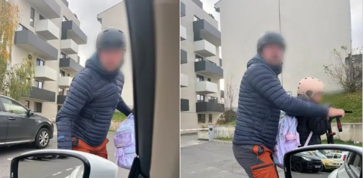 Incident tensionat în parcarea Lidl IRA din Cluj-Napoca cu un bărbat și un minor pe trotinetă