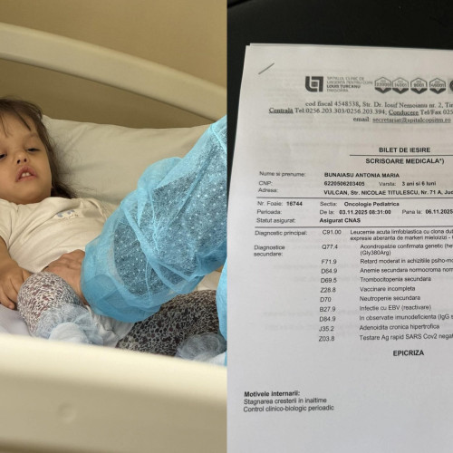 Antonia, fetiță de 3 ani, în luptă cu leucemia și tratament costisitor la Roma