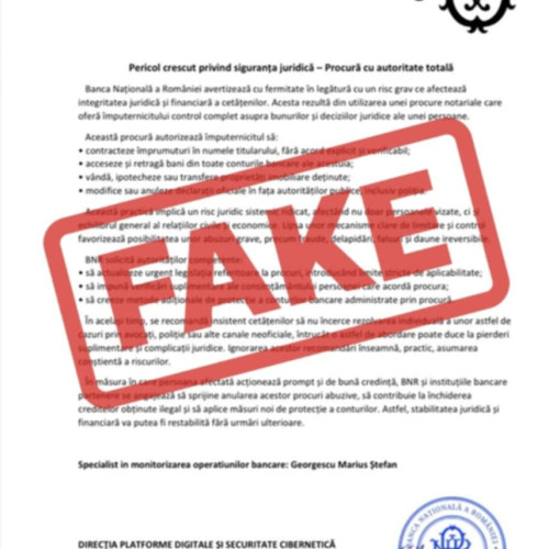 BNR avertizează asupra unui document fals care circulă în mediul online