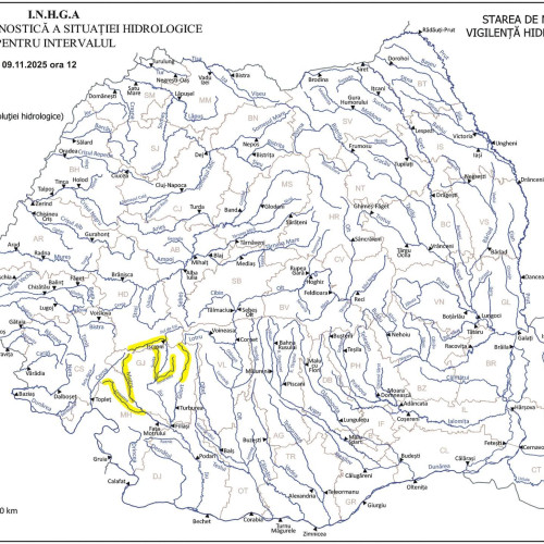 Cod galben de inundații emis pentru Hunedoara, Gorj și Mehedinți până pe 9 noiembrie