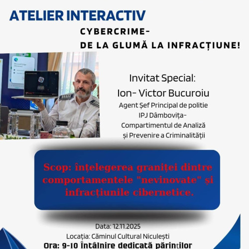 Atelier interactiv despre riscurile mediului online, organizat la Niculești