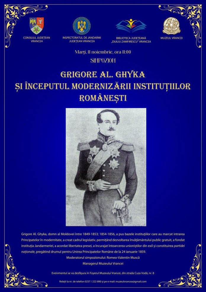 Simpozion dedicat lui Grigore Al. Ghyka la Muzeul Vrancei în 11 noiembrie