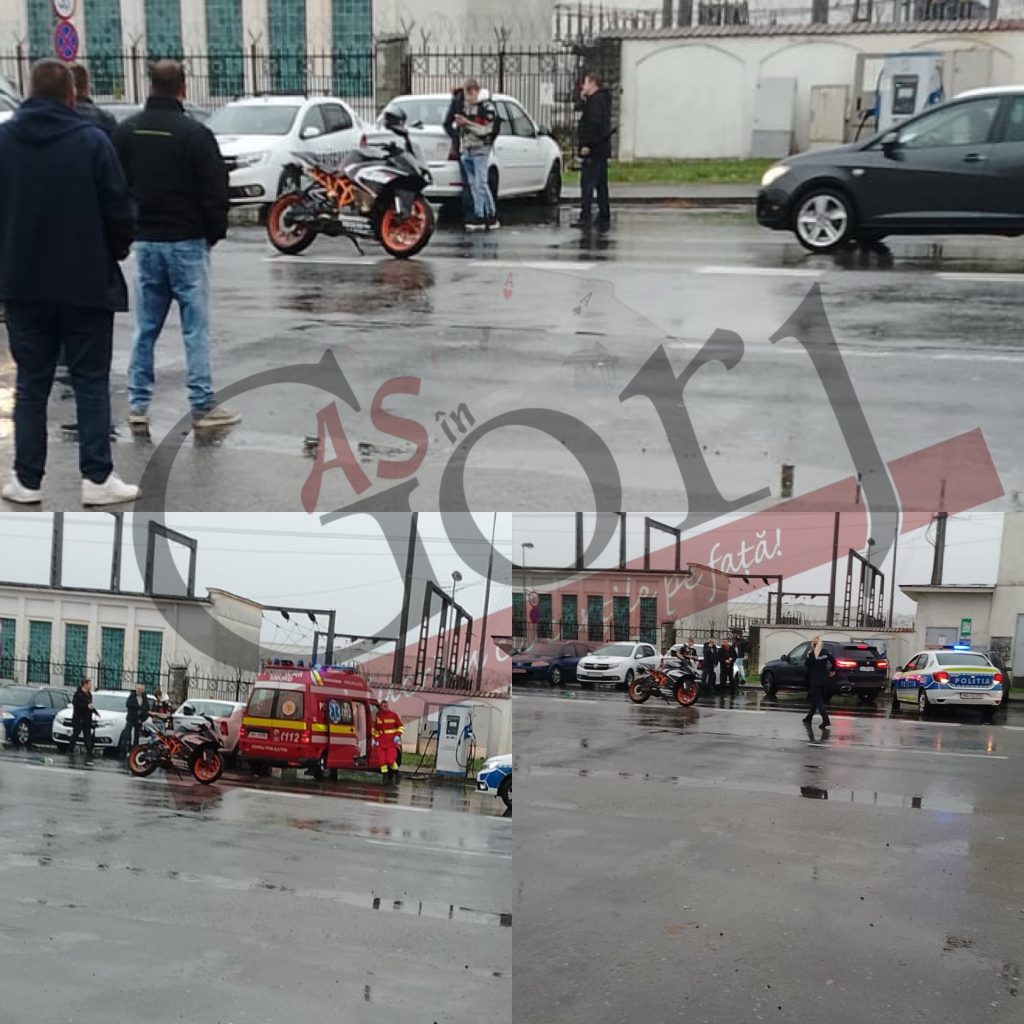 Accident grav la Târgu Jiu: Motociclist lovit pieton pe Ecaterina Teodoroiu