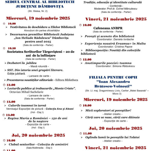 Zilele Bibliotecii Județene „I. H. Rădulescu” Dâmbovița în noiembrie 2025