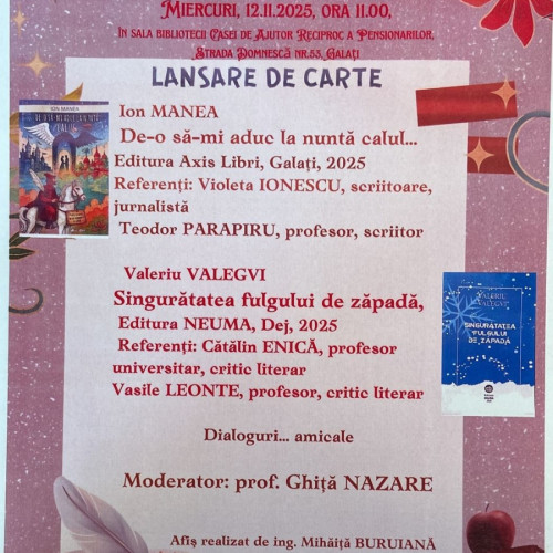 Salonul Cultural Armonii de toamnă găzduiește lansarea a două volume la Galați
