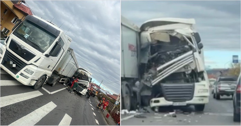 Accident între un TIR și o autobasculantă pe DN7 în Râmnicu Vâlcea