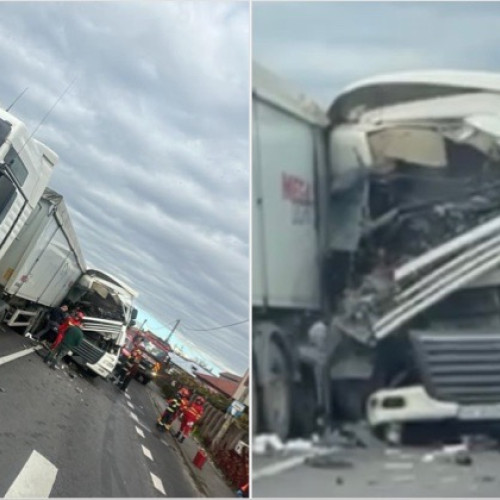 Accident între un TIR și o autobasculantă pe DN7 în Râmnicu Vâlcea