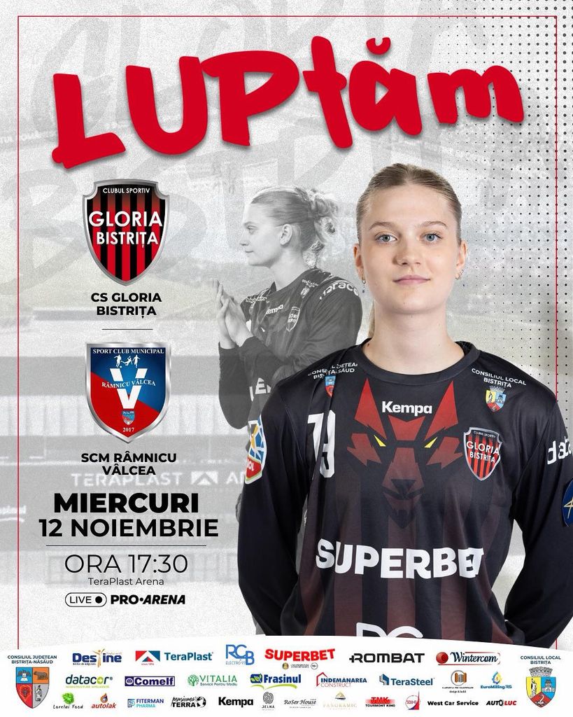 Gloria Bistrița întâlnește SCM Râmnicu Vâlcea în meci decisiv de handbal