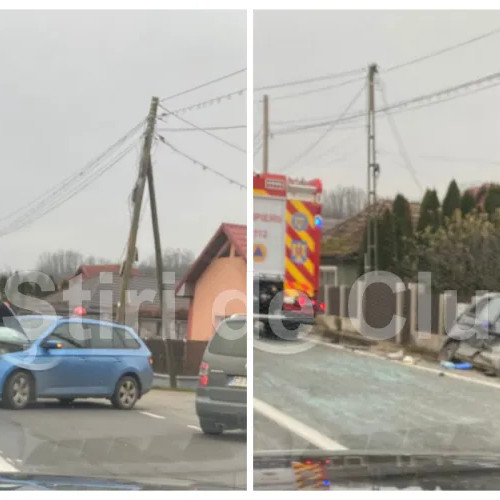 Accident puternic pe DN 1C Cluj-Gherla, o mașină proiectată în șanț