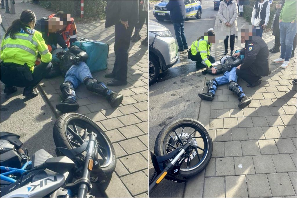 Accident cu motociclist în Pitești, poliția locală a intervenit prompt