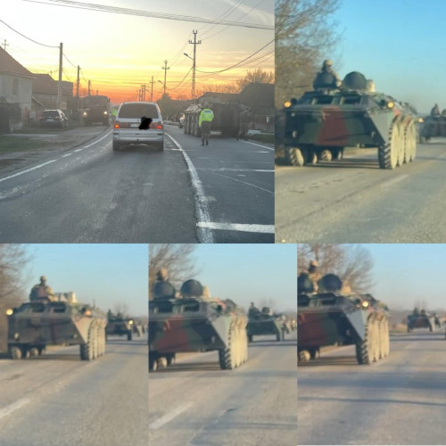 Convoi de vehicule blindate surprins în zona Scoarța, lângă Târgu Jiu