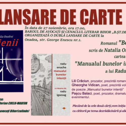 La Oradea vor fi lansate volume de proză și poezie în Sala Baroului Bihor