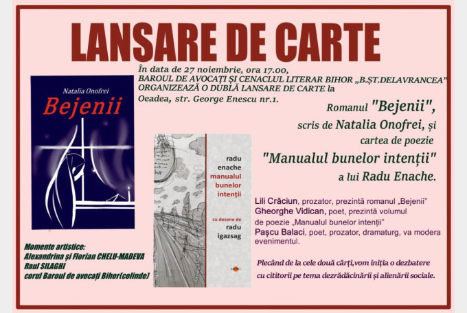 La Oradea vor fi lansate volume de proză și poezie în Sala Baroului Bihor