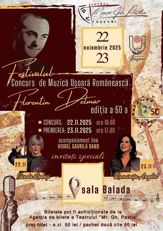 Festivalul de Muzică Ușoară „Florentin Delmar” revine la Focșani cu o ediție jubiliară