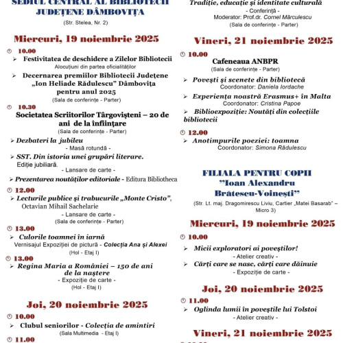 Zilele Bibliotecii Județene I.H. Rădulescu vor avea loc în noiembrie 2025