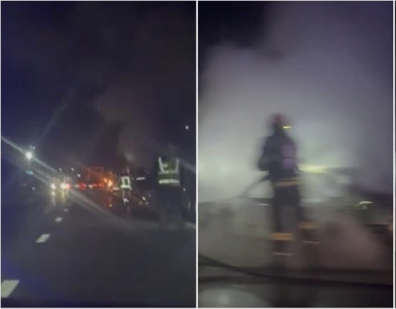 Mașină cuprinsă de flăcări pe DN 7, după ce a fost pornită cu cabluri