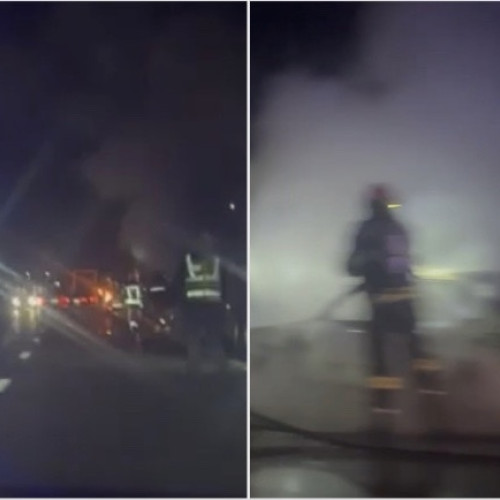 Mașină cuprinsă de flăcări pe DN 7, după ce a fost pornită cu cabluri