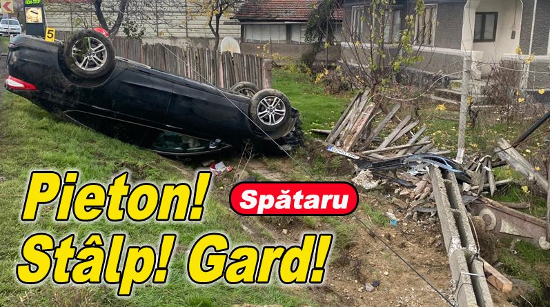 Accident pe E85 la Spătaru: pieton lovit și mașină în coliziune cu un stâlp