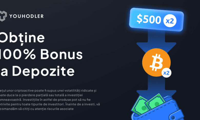 YouHodler lansează bonus de 100% pentru depozitele în criptomonede și monedă fiat