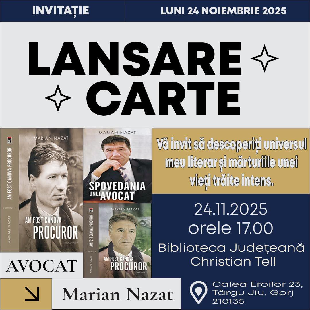 Marian Nazat își lansează cărțile la Biblioteca Județeană din Târgu Jiu