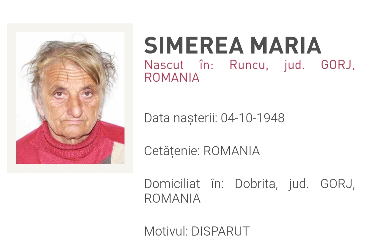 Femeie dispărută în Dobrița, începând cu 22 noiembrie 2025