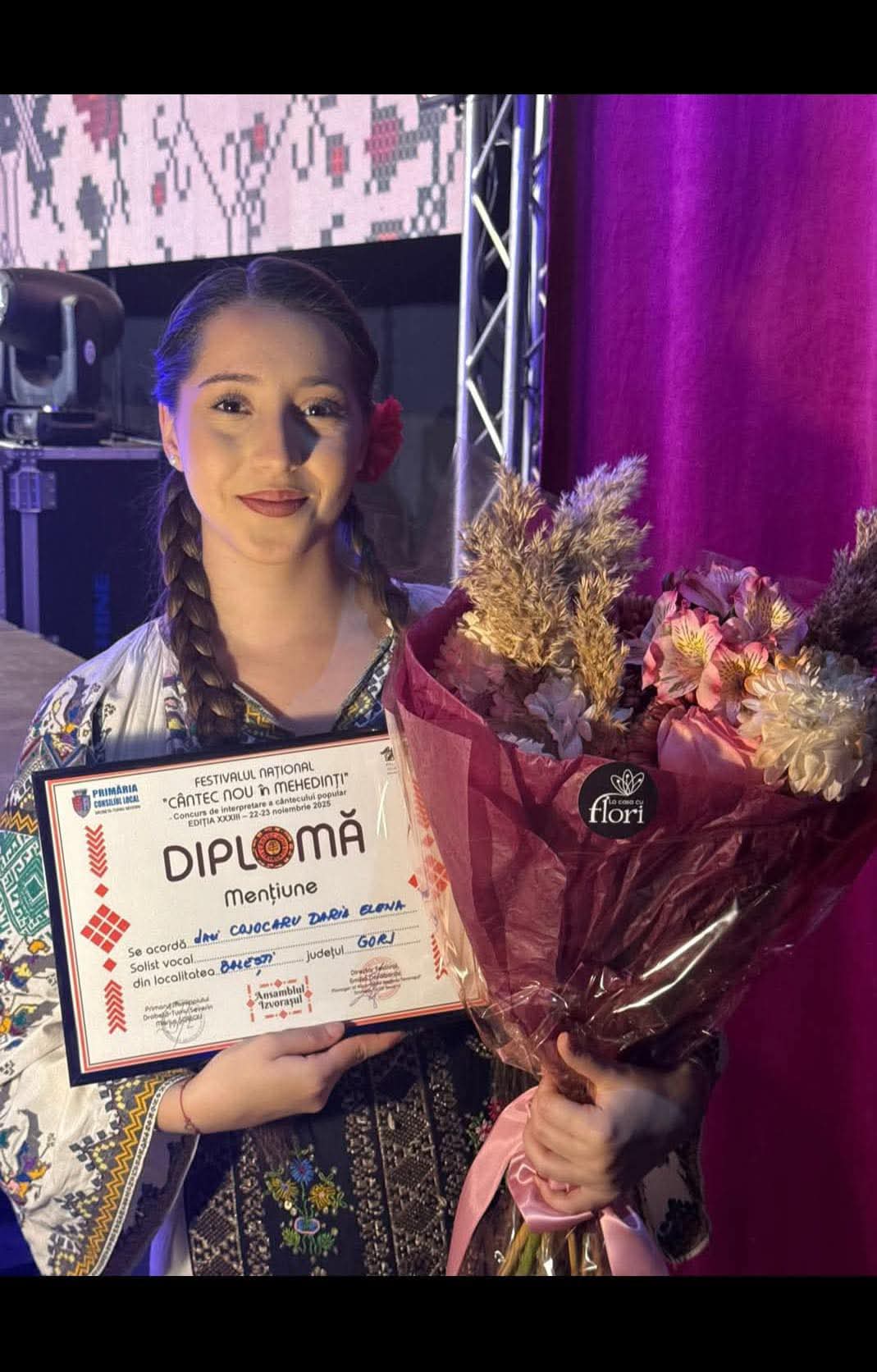 Daria Elena Cojocaru a primit mențiune la Festivalul Național „Cântec Nou în Mehedinți” 2025