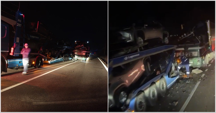 Accident rutier pe Centura Călimănești între un transportor auto și o autoutilitară