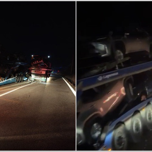 Accident rutier pe Centura Călimănești între un transportor auto și o autoutilitară