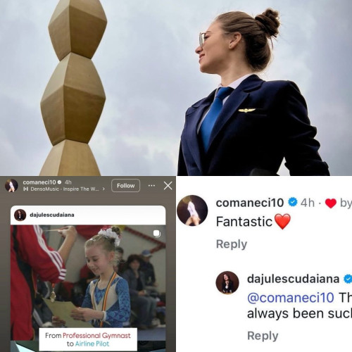 Nadia Comăneci o felicită public pe gimnasta devenită pilot din Târgu Jiu
