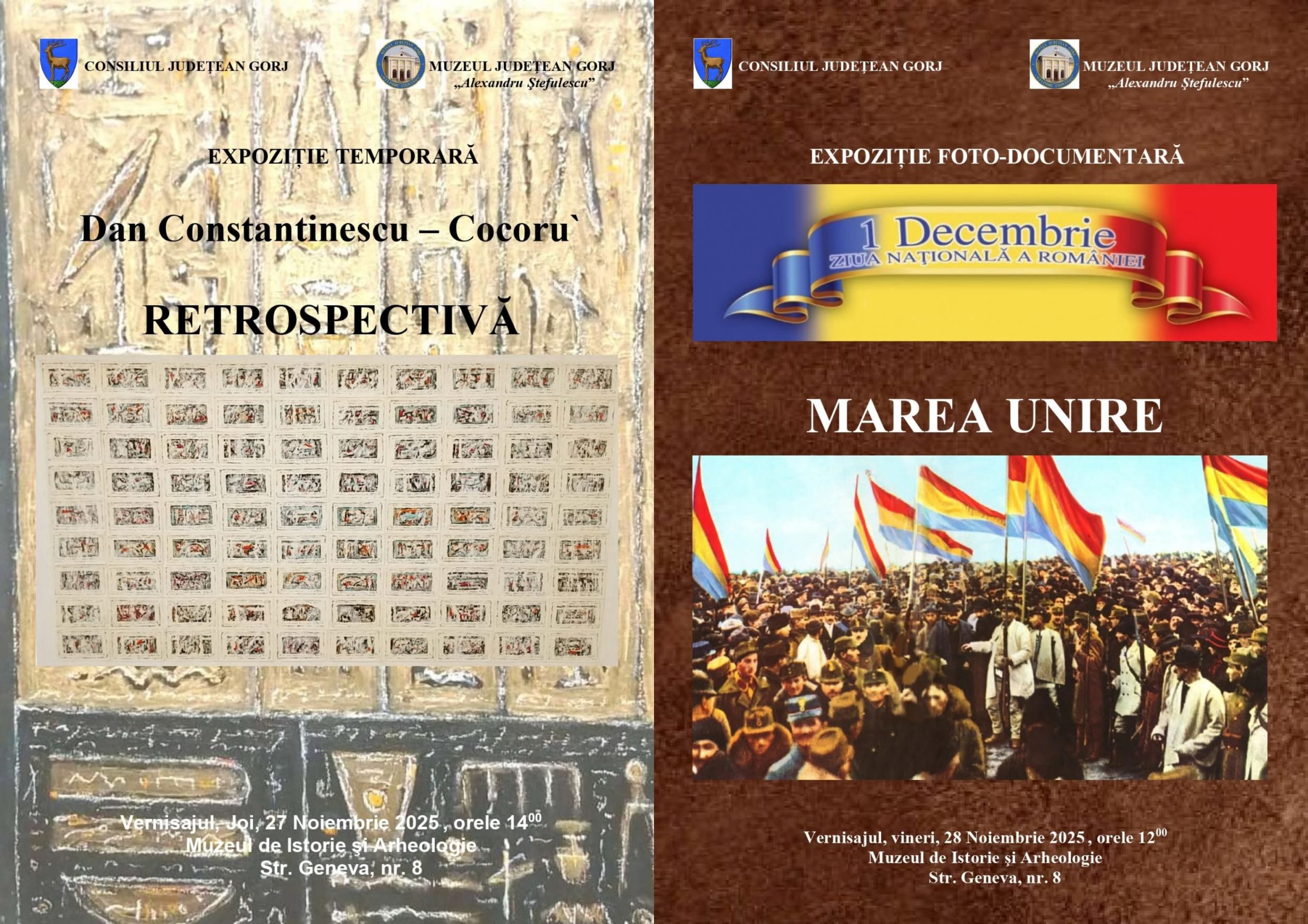 Muzeul Județean Gorj organizează două expoziții culturale la Târgu Jiu