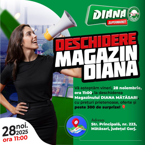 Mătăsari va avea un nou magazin Diana inaugurat vineri, 28 noiembrie 2025