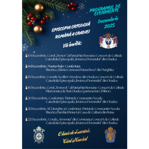 Episcopia Ortodoxă din Oradea organizează evenimente duhovnicești în preajma Crăciunului