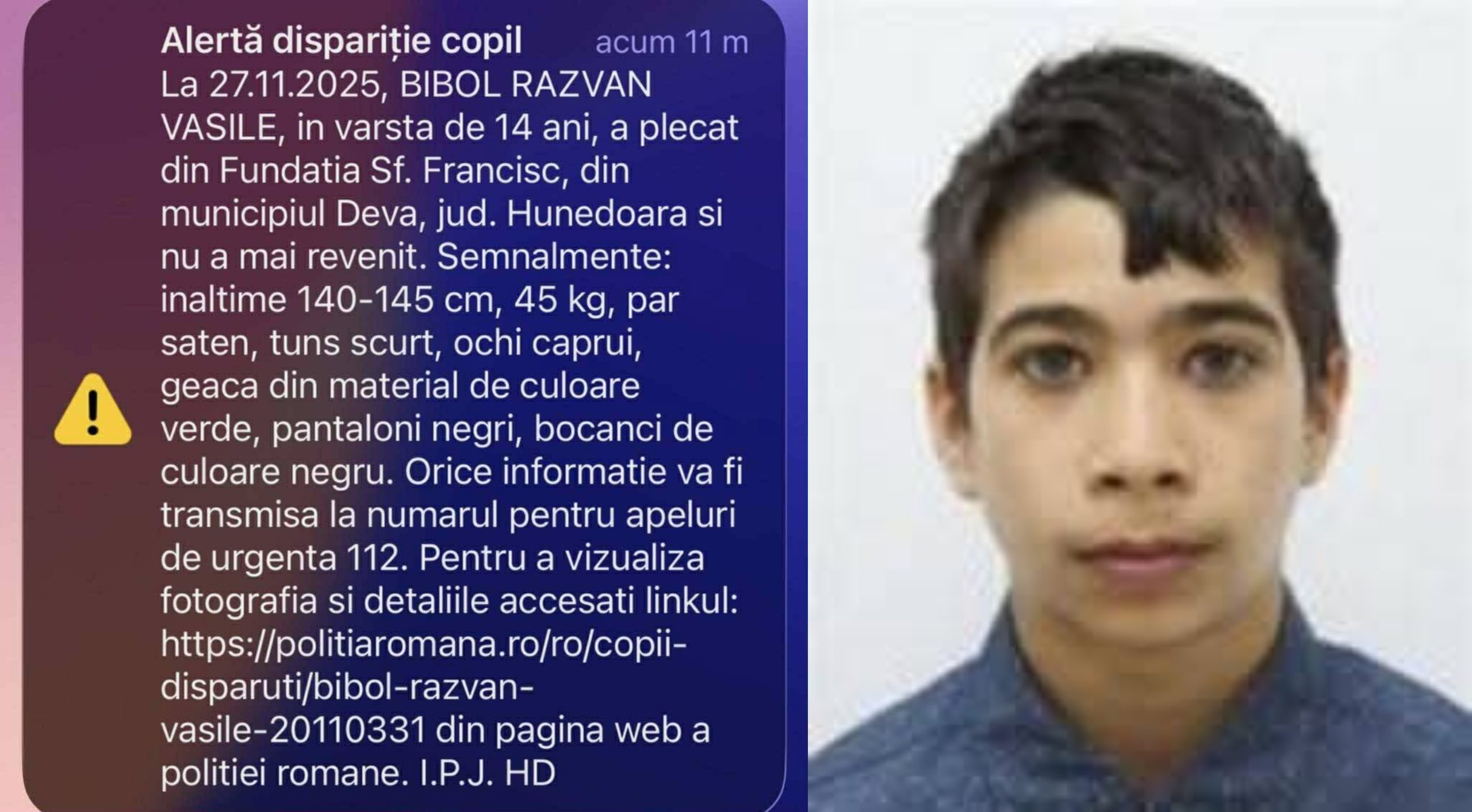 Poliția din Deva caută un băiat dispărut de la centru de plasament